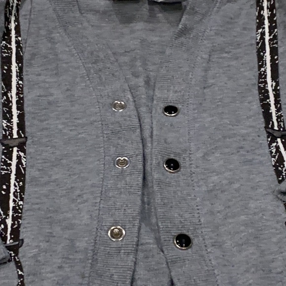 Koala Kids Gray Cardigan Sweater in Sweatshirt Material Gray/Brown Suspenders - Picture 2 of 5